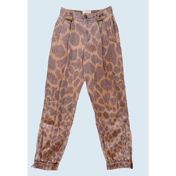 ANTHROPOLOGIE Tamarind Animal Print Loose Fit Ankle Zip Jogger Sz 2 - Picture 2 of 8